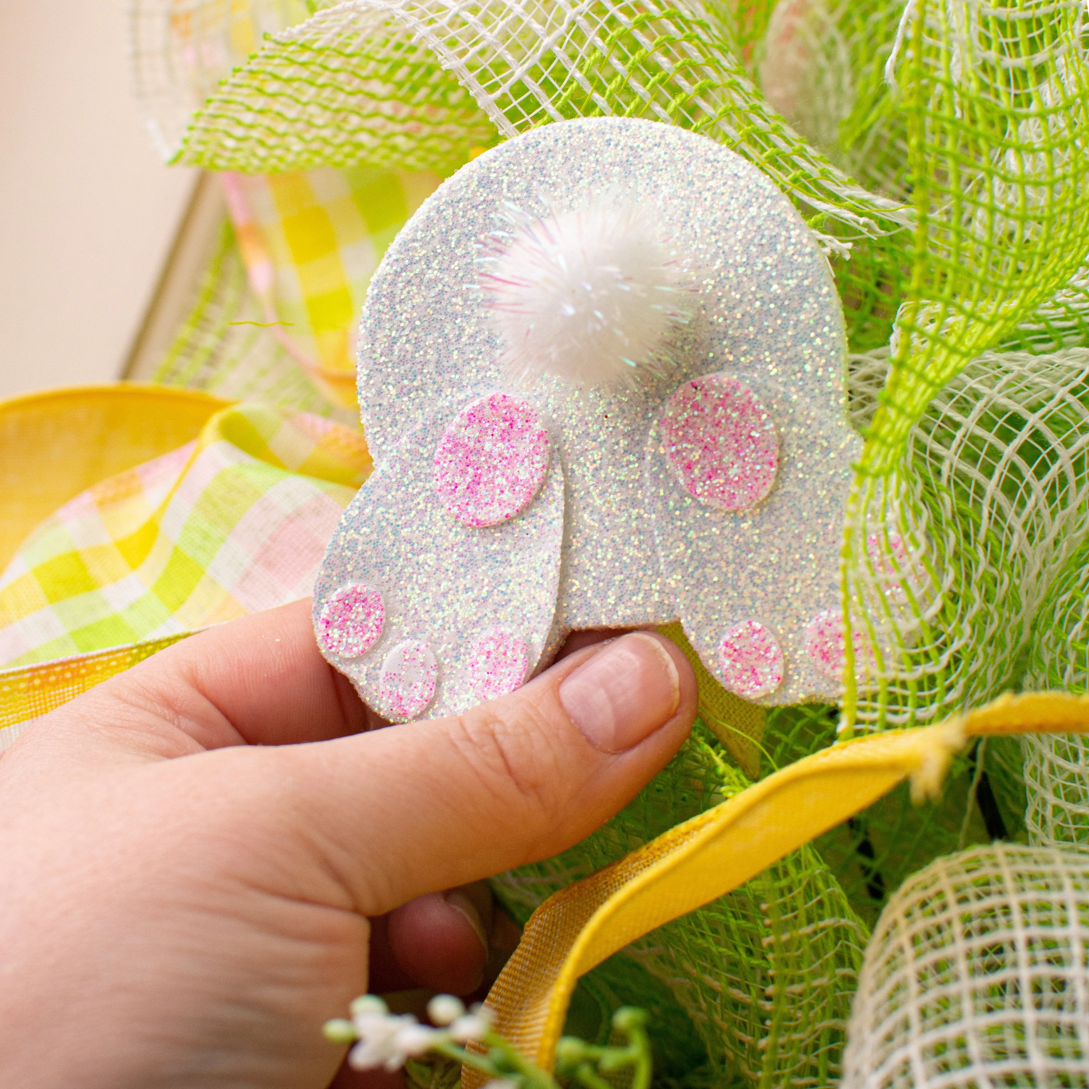 14" Glitter Bunny Bottom Pick: White & Pink