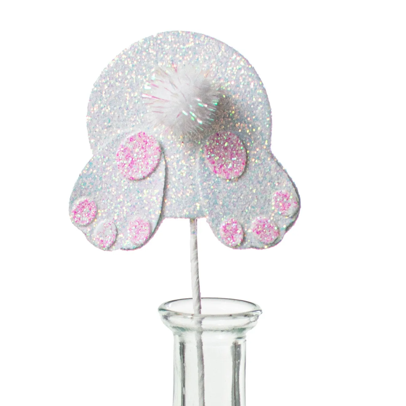 14" Glitter Bunny Bottom Pick: White & Pink