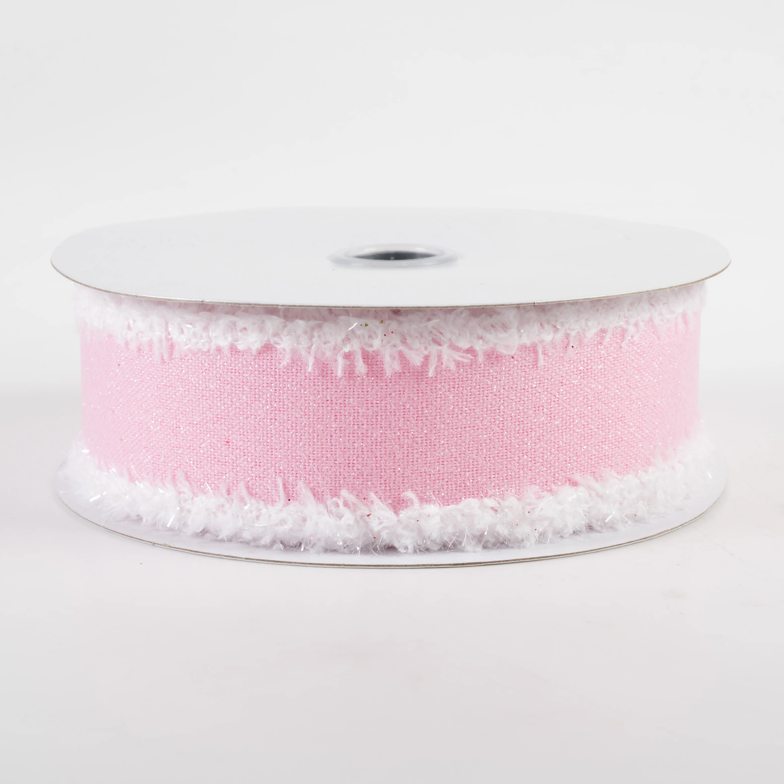 1.5" Crystal Shine Fuzzy Edge Ribbon: Pink & White (10 Yards)