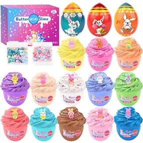 16 Pack Egg Butter Slime Kit, with Easter Slime Bunny Charms, Scented Slime for Kids Party Favor, Soft and Non-Sticky, Stress Relief Toy for Girls and Boys, Slime Making Kit for Festival