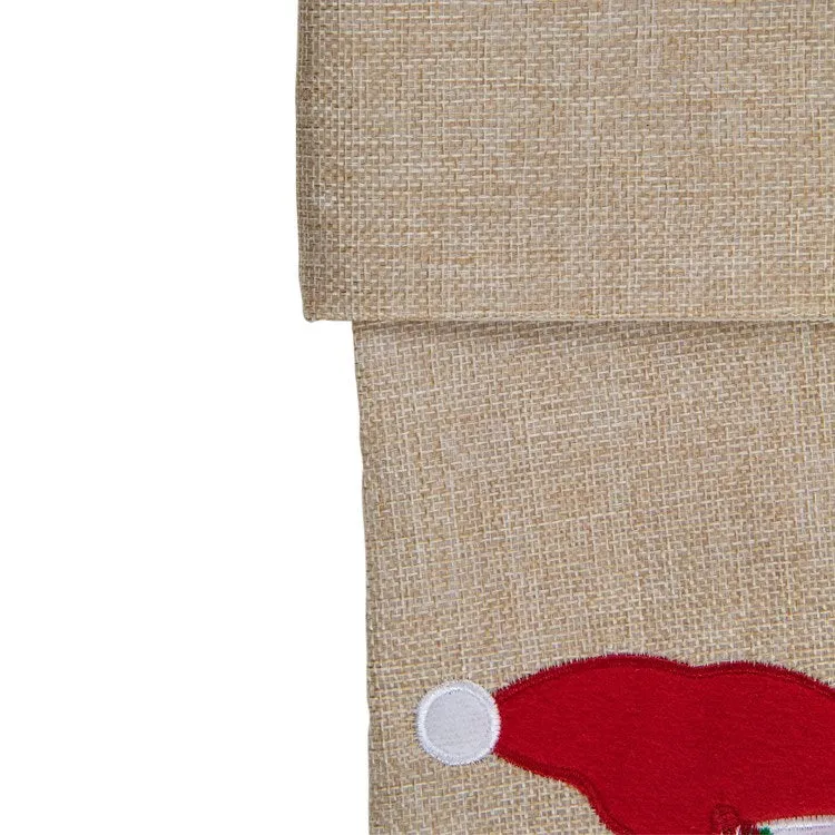 19" Burlap Skiing Santa With Poles and Snowflakes Christmas Stocking