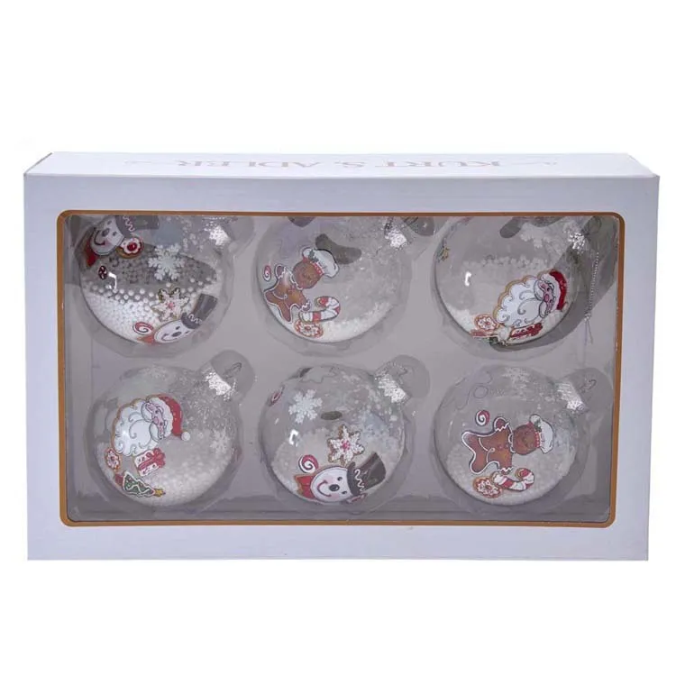 80mm Gingerbread, Snowman and Santa Glass Ball Ornaments 6-Piece Set