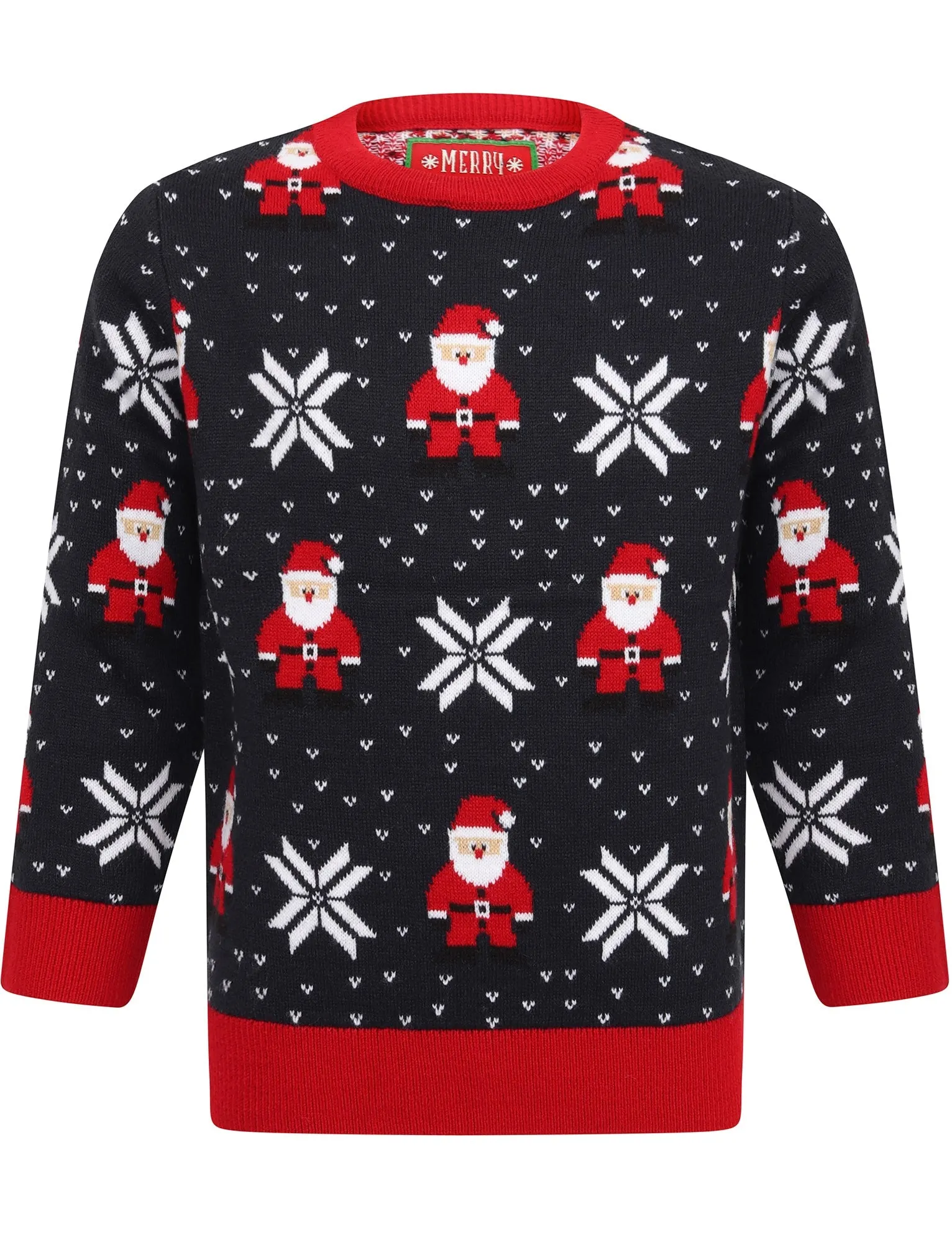 Boys Santa Fairisle Novelty Christmas Jumper in Ink - Merry Christmas Kids (5-13yrs)