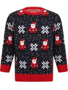 Boys Santa Fairisle Novelty Christmas Jumper in Ink - Merry Christmas Kids (5-13yrs)