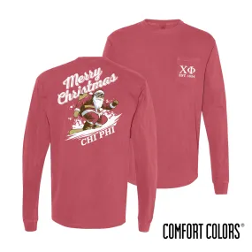 Chi Phi Comfort Colors Holiday Shredding Santa Long Sleeve Tee