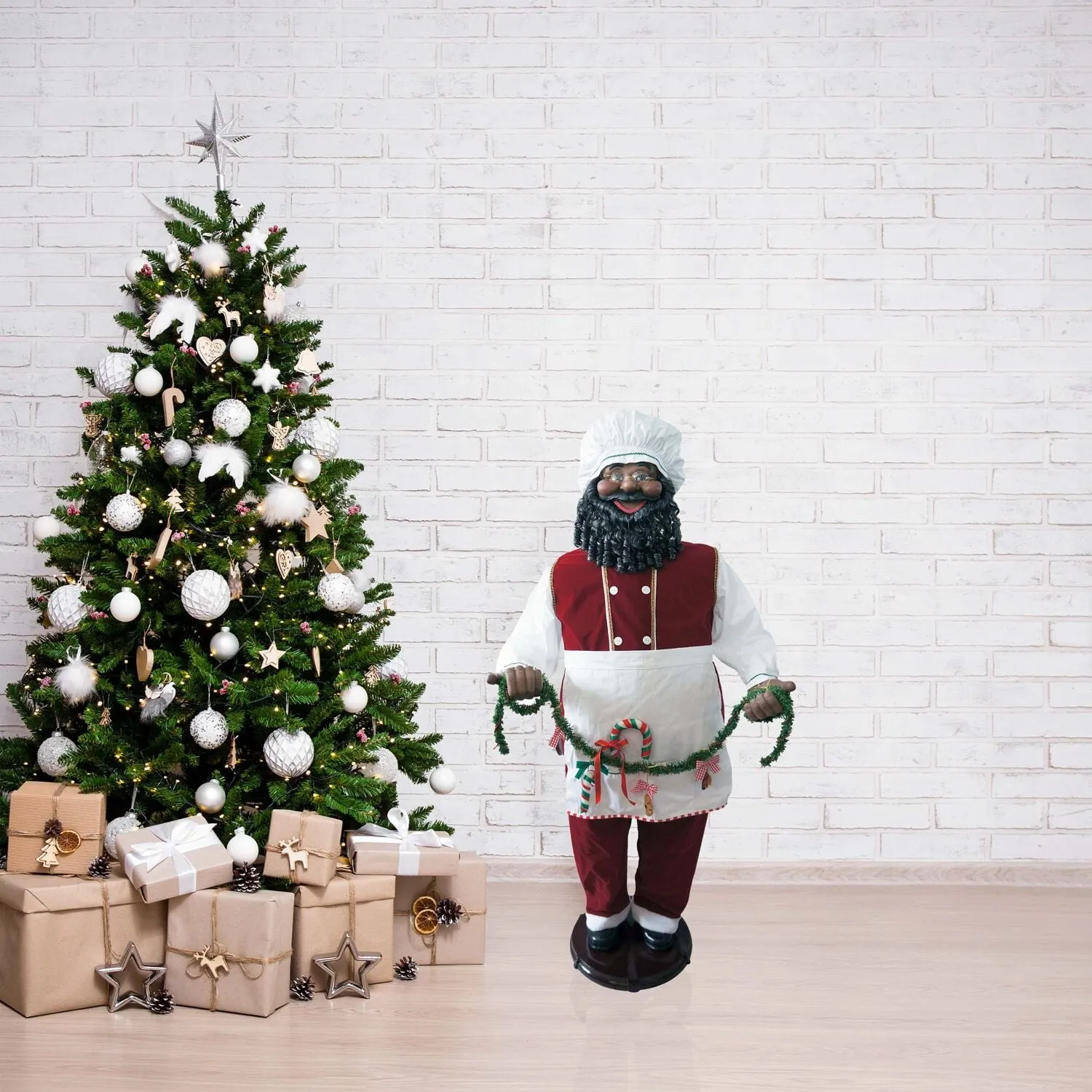 classic 58-in. African American Dancing Santa Decoration, Red  Motion-Activated Animatronic African American Santa Claus