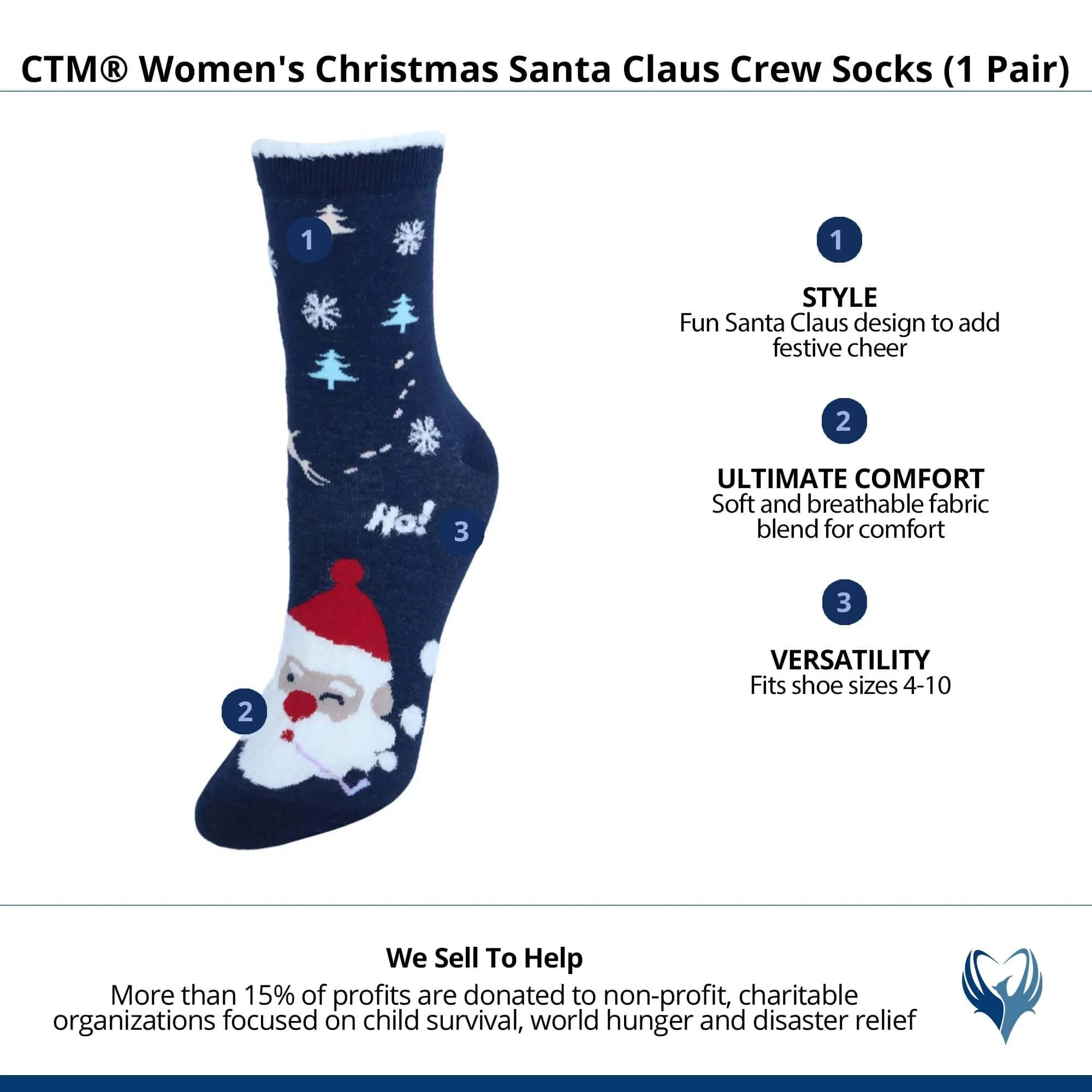 CTM® Women's Christmas Santa Claus Crew Socks (1 Pair)