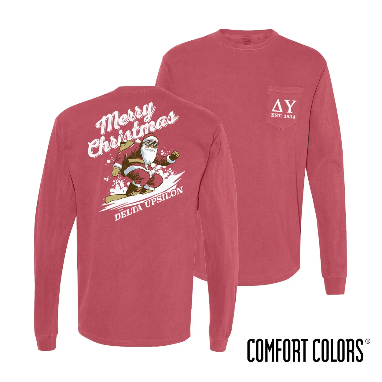 Delta Upsilon Comfort Colors Holiday Shredding Santa Long Sleeve Tee