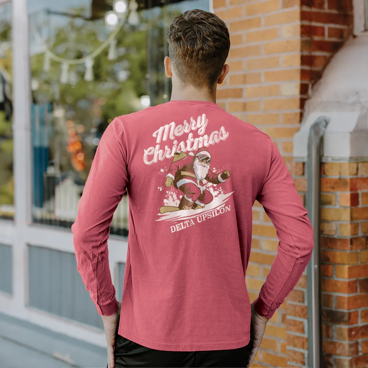 Delta Upsilon Comfort Colors Holiday Shredding Santa Long Sleeve Tee