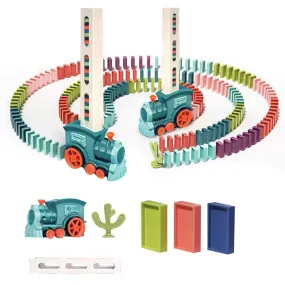 Domino Electric Train Toy Set with Sound Kids Construction Stacking Toys-Blue