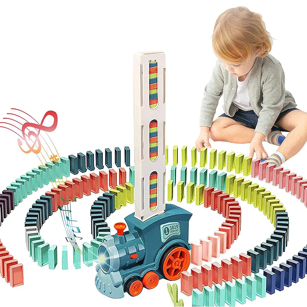 Domino Electric Train Toy Set with Sound Kids Construction Stacking Toys-Blue