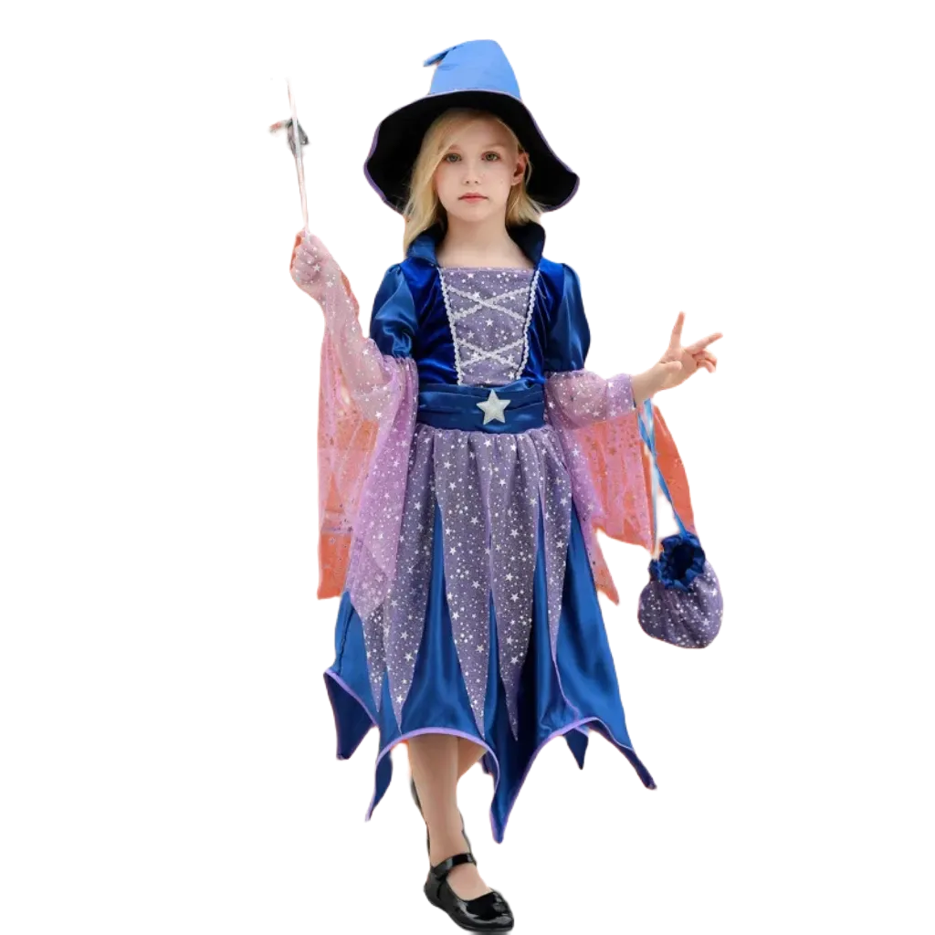 Enchanting Girls' Witch Costume Set with Hat & Bags for All Occasions