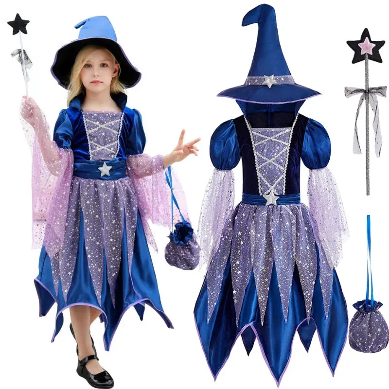 Enchanting Girls' Witch Costume Set with Hat & Bags for All Occasions