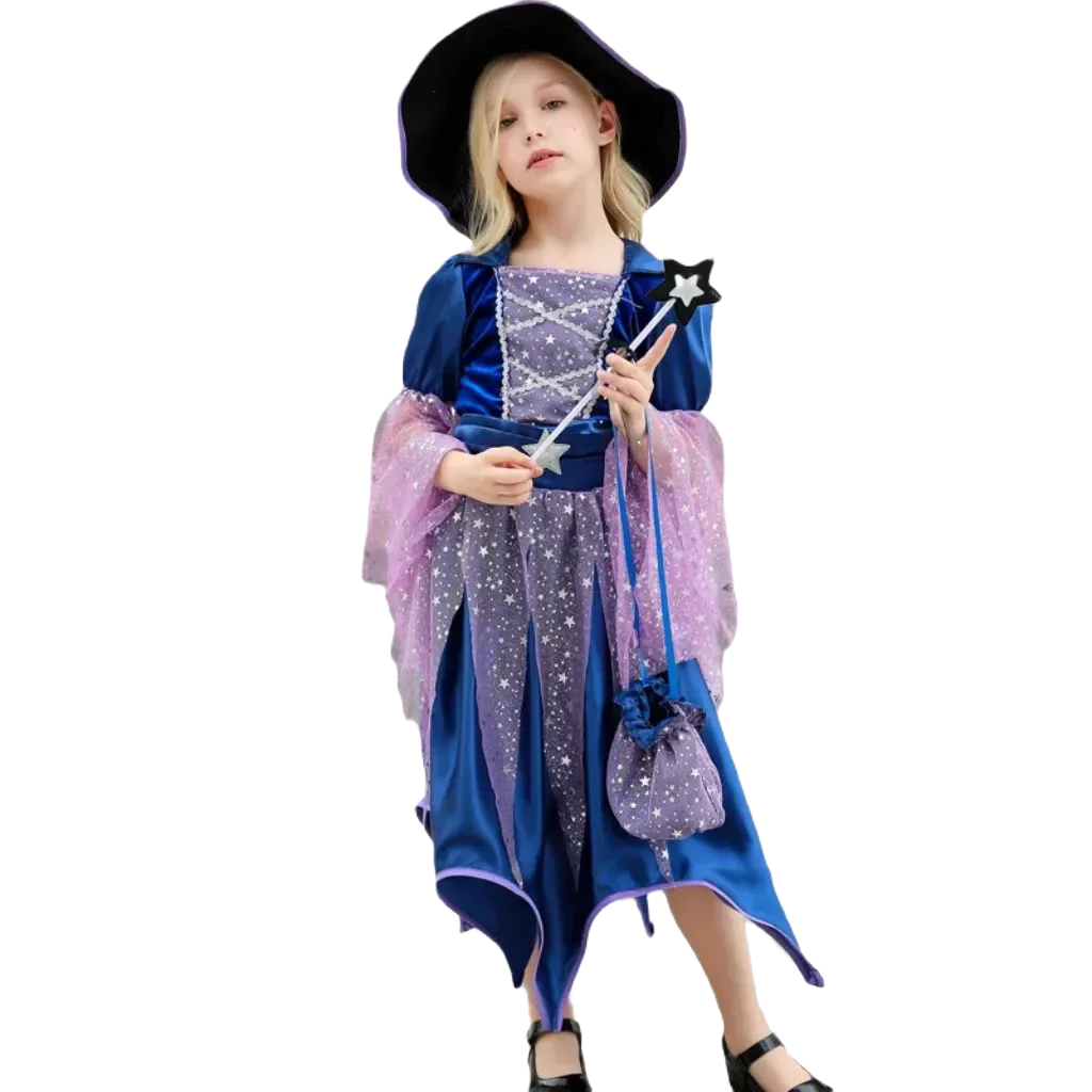 Enchanting Girls' Witch Costume Set with Hat & Bags for All Occasions
