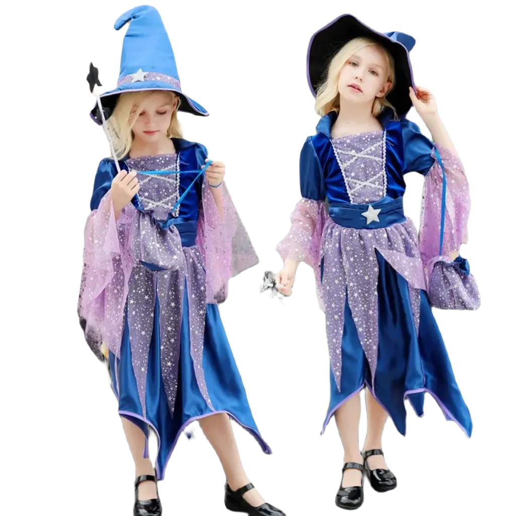 Enchanting Girls' Witch Costume Set with Hat & Bags for All Occasions