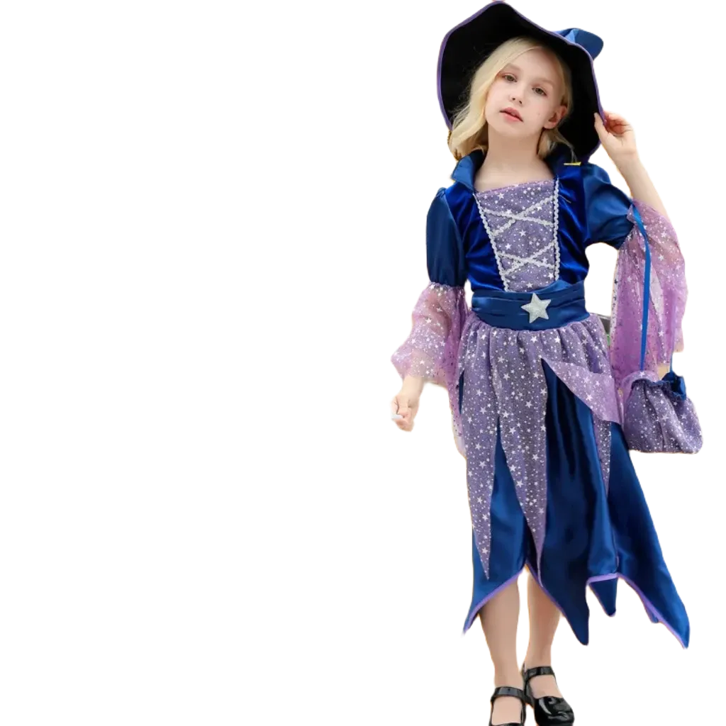 Enchanting Girls' Witch Costume Set with Hat & Bags for All Occasions