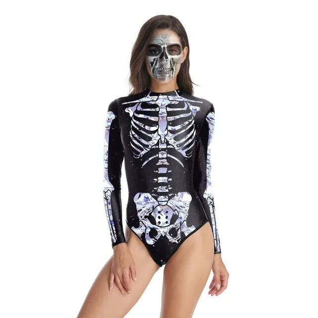 Halloween Costumes Vintage Skeleton Rose Scary Costumes Skinny Jumpsuit Bodysuit 2019 halloween