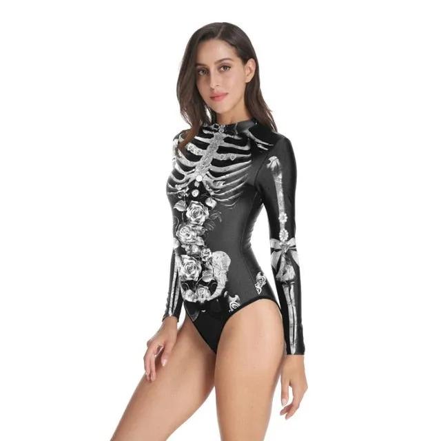 Halloween Costumes Vintage Skeleton Rose Scary Costumes Skinny Jumpsuit Bodysuit 2019 halloween