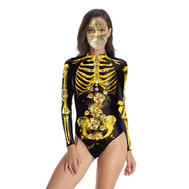 Halloween Costumes Vintage Skeleton Rose Scary Costumes Skinny Jumpsuit Bodysuit 2019 halloween