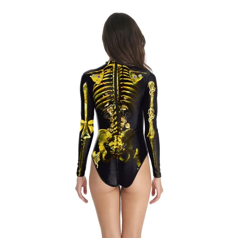 Halloween Costumes Vintage Skeleton Rose Scary Costumes Skinny Jumpsuit Bodysuit 2019 halloween