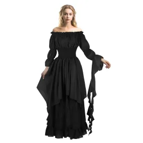Medieval Strapless Dress-Victorian Elastic Waist Witch Dress Renaissance High-Low Maxi Dresses