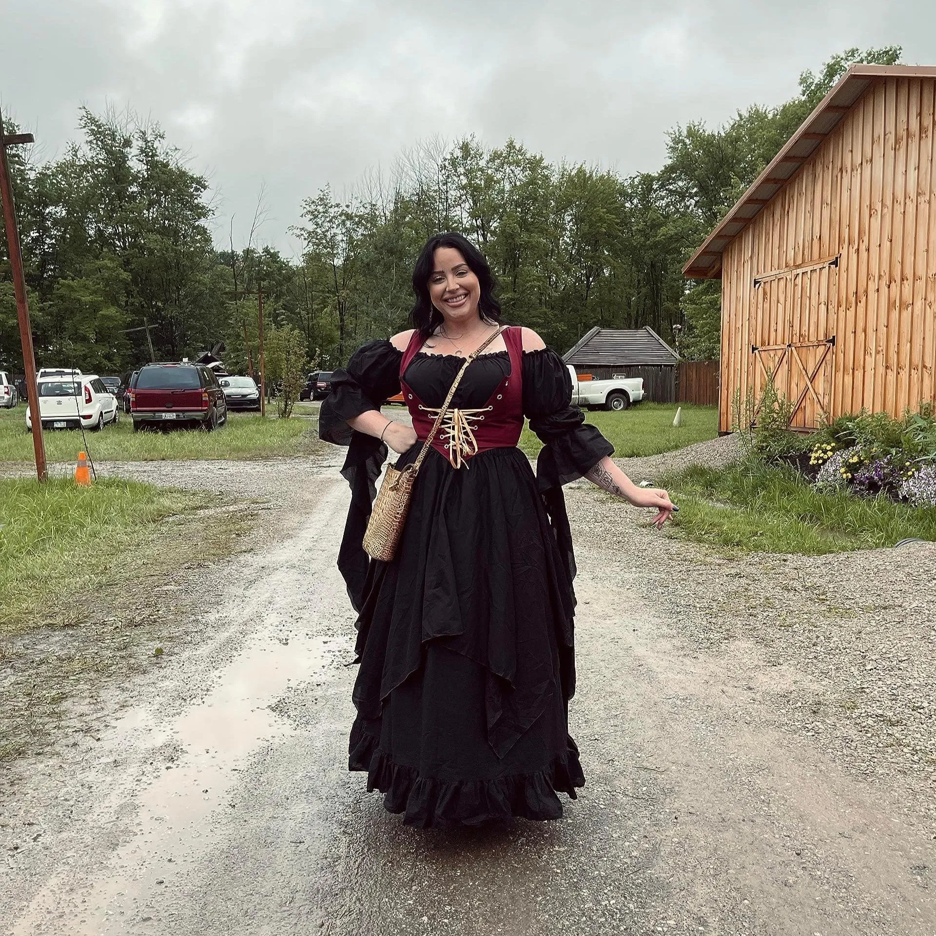 Medieval Strapless Dress-Victorian Elastic Waist Witch Dress Renaissance High-Low Maxi Dresses