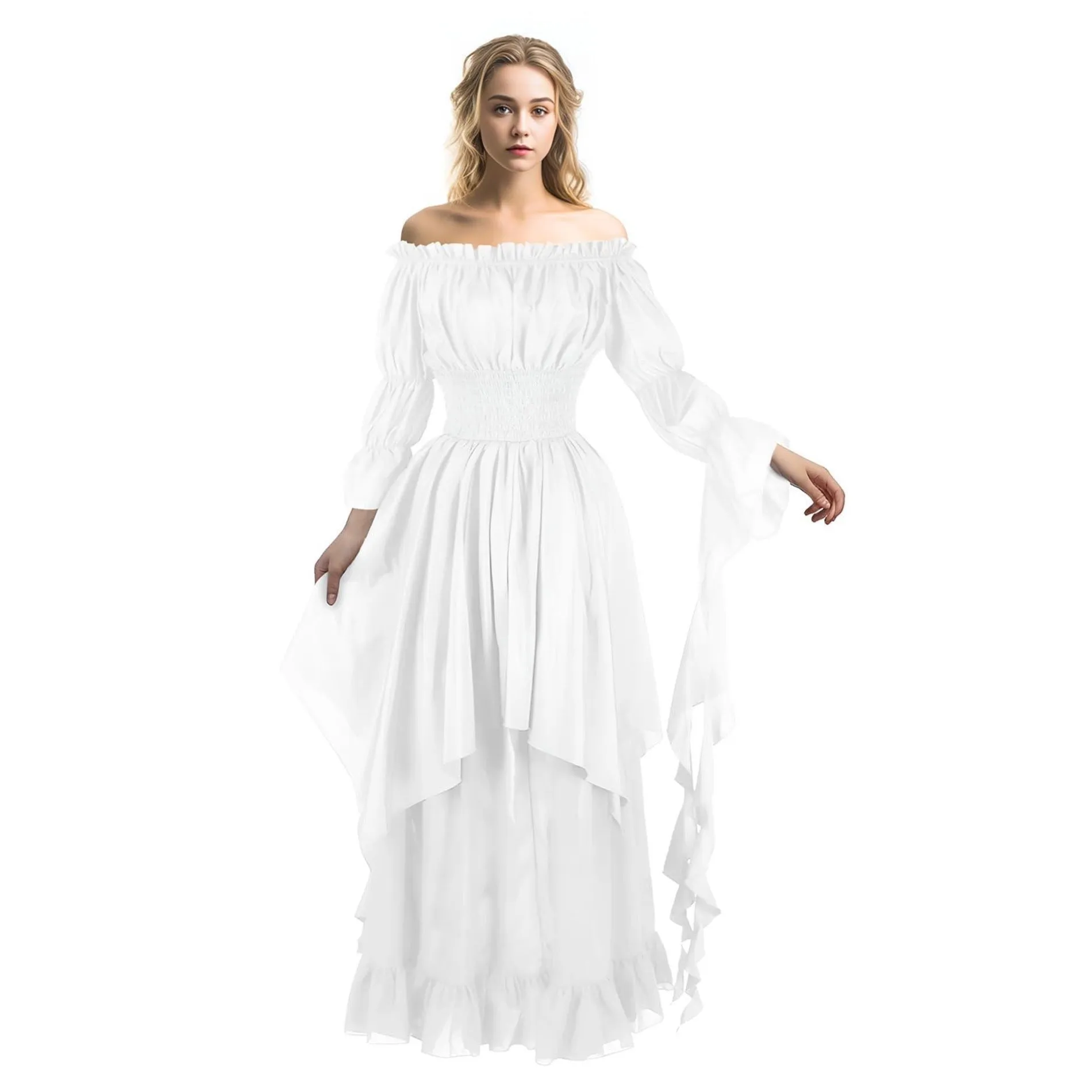 Medieval Strapless Dress-Victorian Elastic Waist Witch Dress Renaissance High-Low Maxi Dresses