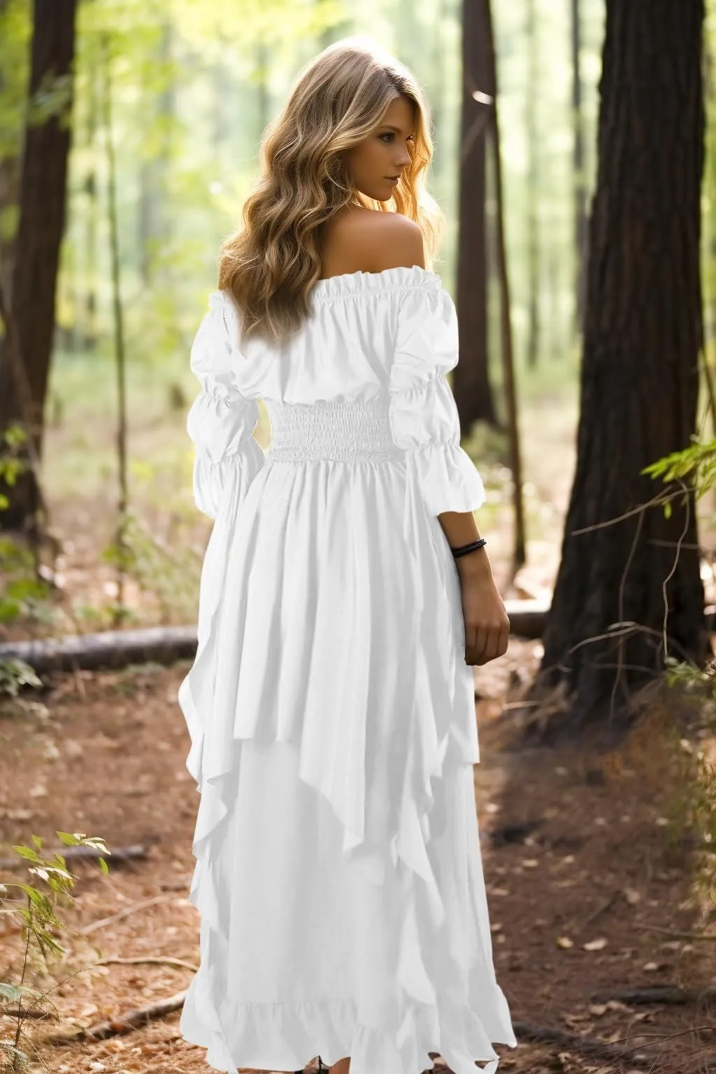 Medieval Strapless Dress-Victorian Elastic Waist Witch Dress Renaissance High-Low Maxi Dresses