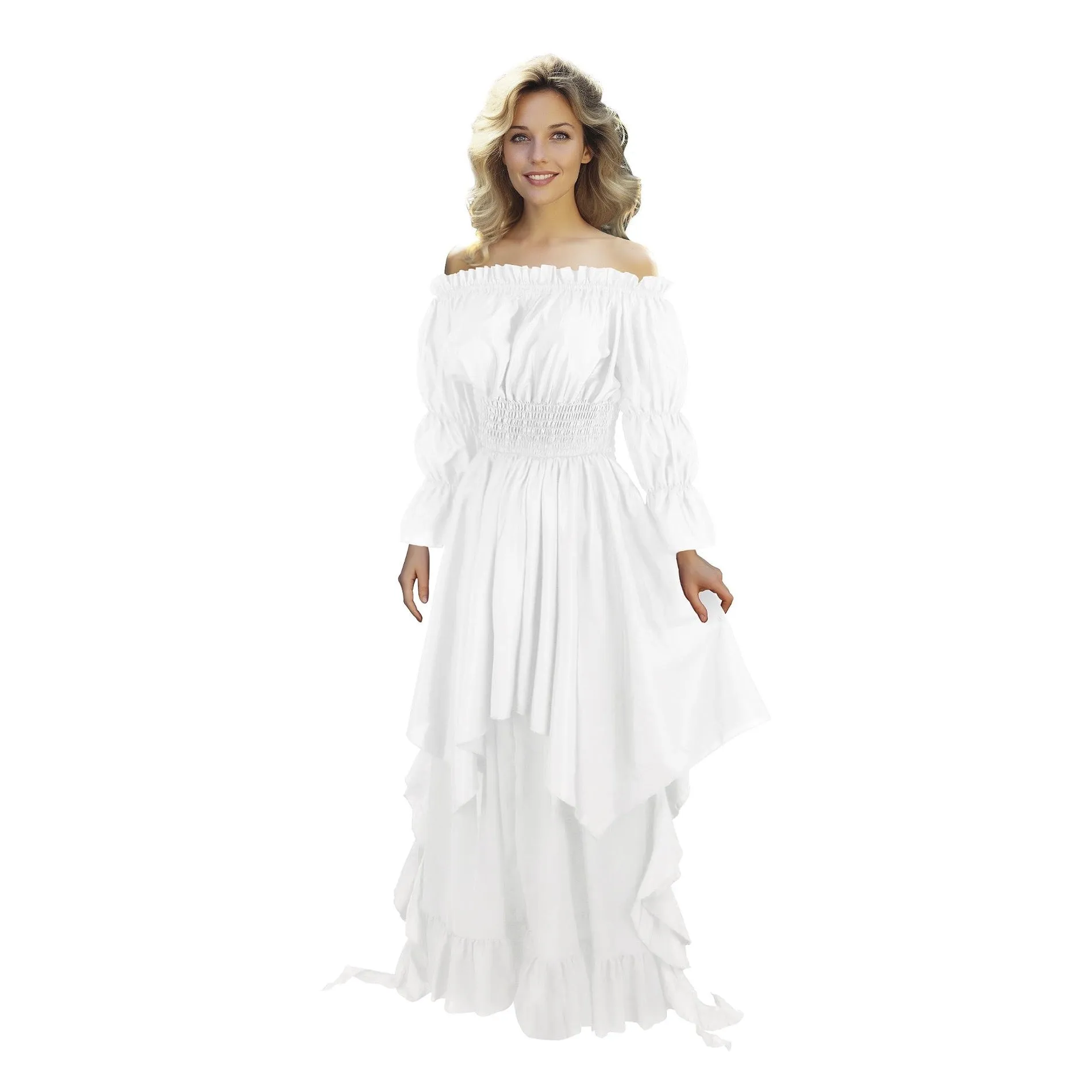 Medieval Strapless Dress-Victorian Elastic Waist Witch Dress Renaissance High-Low Maxi Dresses