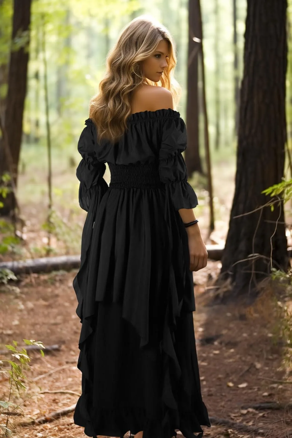 Medieval Strapless Dress-Victorian Elastic Waist Witch Dress Renaissance High-Low Maxi Dresses