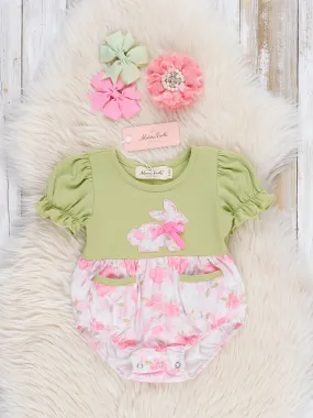 Pink & Green Floral Bunny Ruffle Bubble