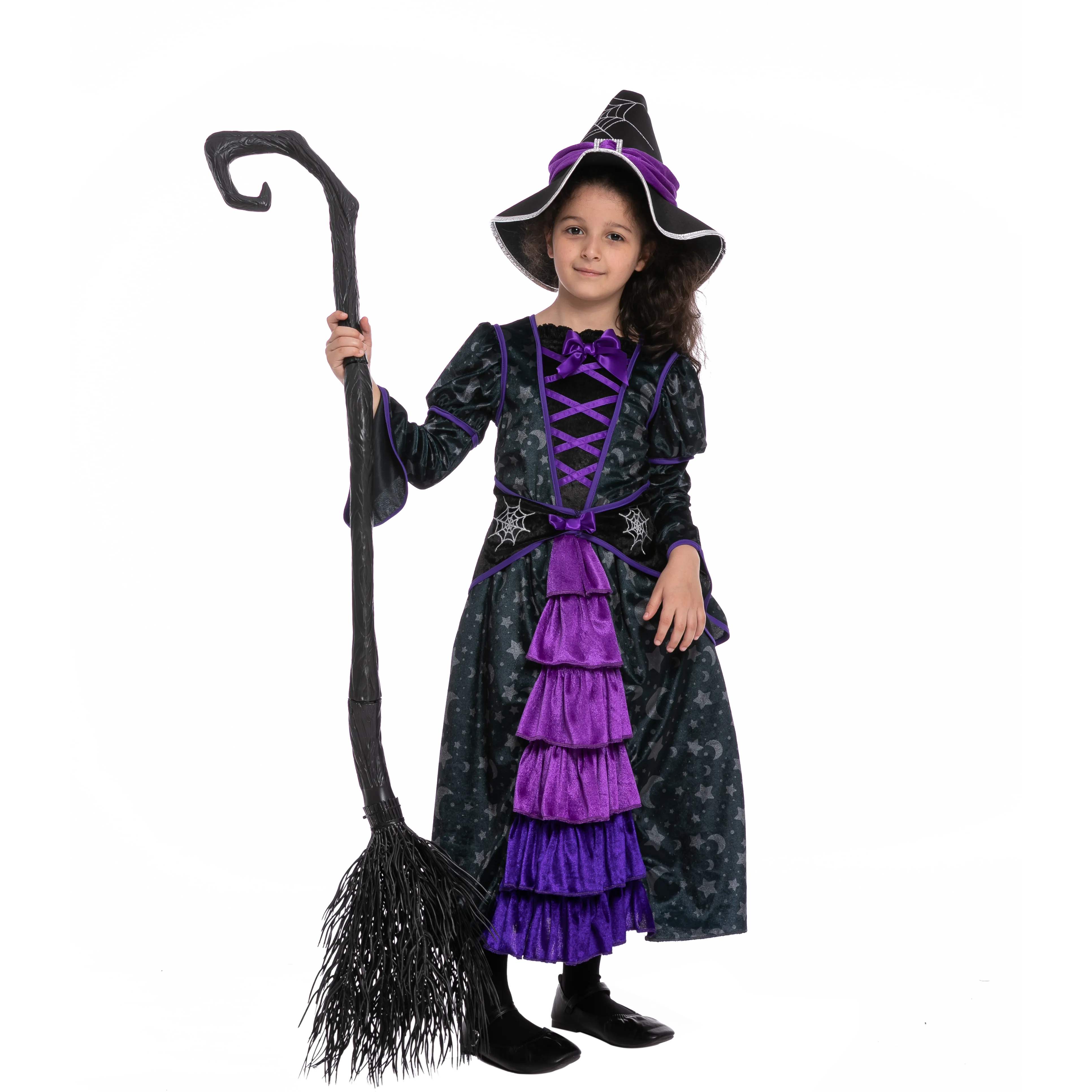 Purple Witch Costume with Stars and Moon Skirt Design - Child