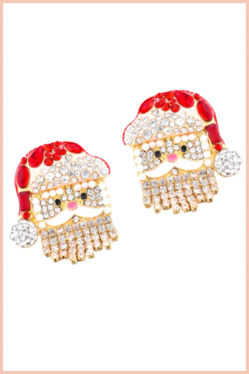 Rhinestone Bearded Santa Earrings