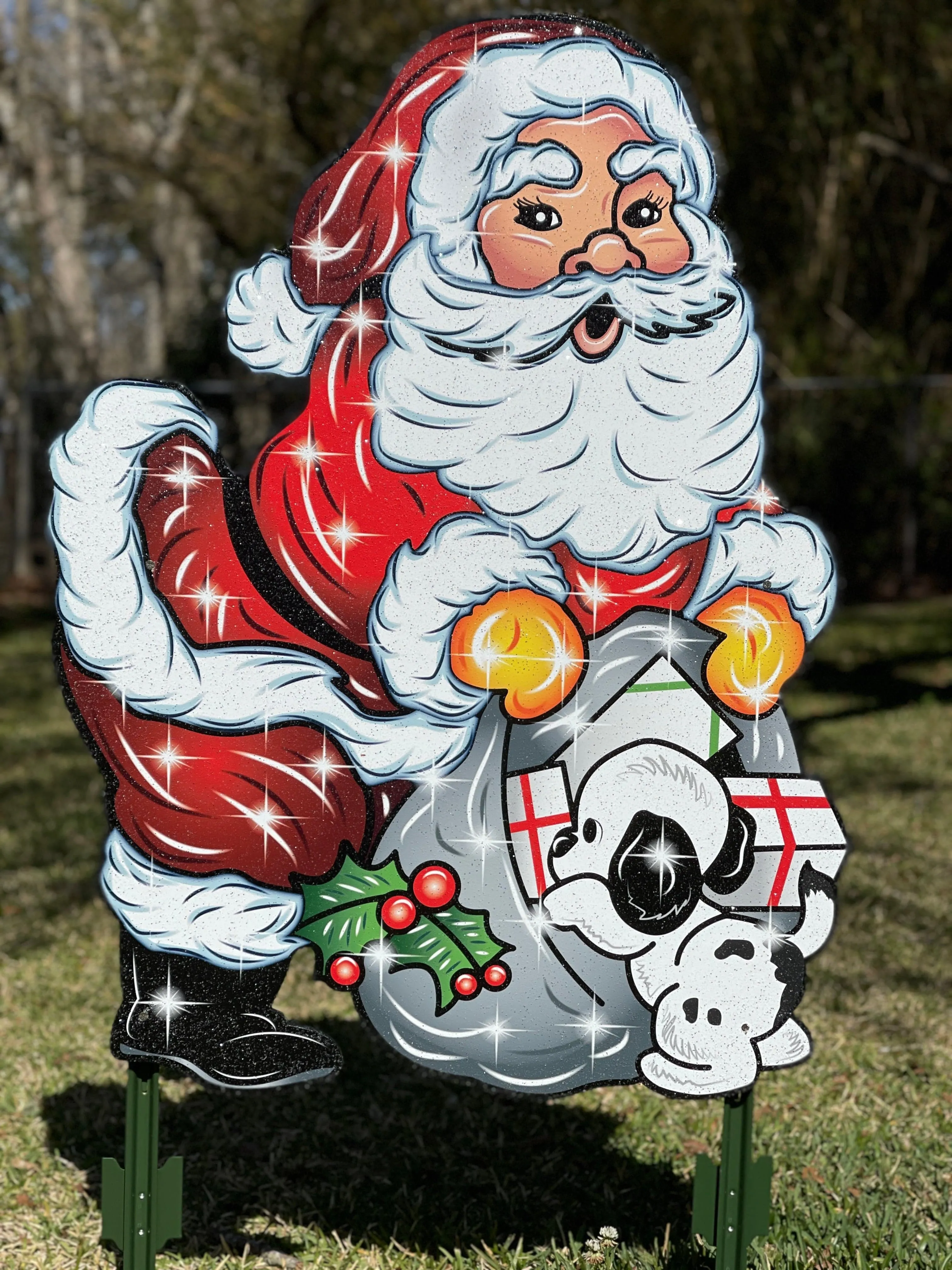 Santa Claus with Dog Yard Sign Outdoor Decoration