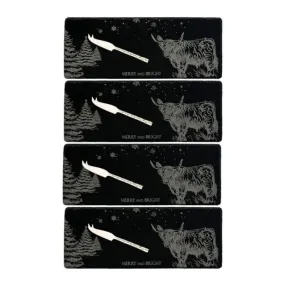 The Just Slate Company 4 Mini Slate Cheese Board & Knife Sets - Christmas Highland Cow