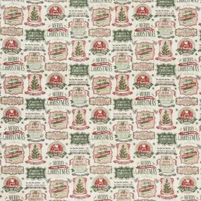 Vintage Christmas - Christmas Labels Multi Yardage