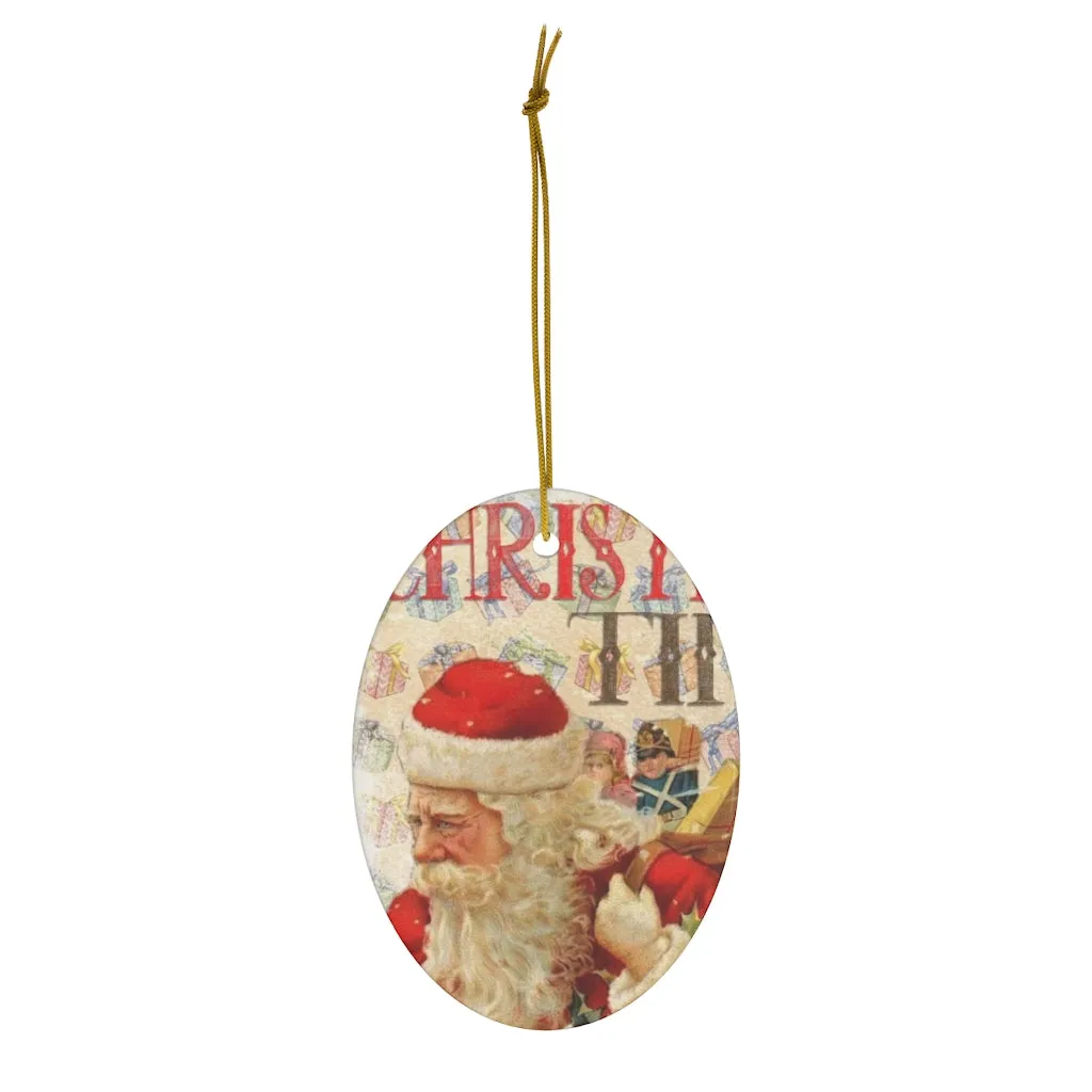 Vintage Jolly Santa Claus with Toys Ceramic Ornament
