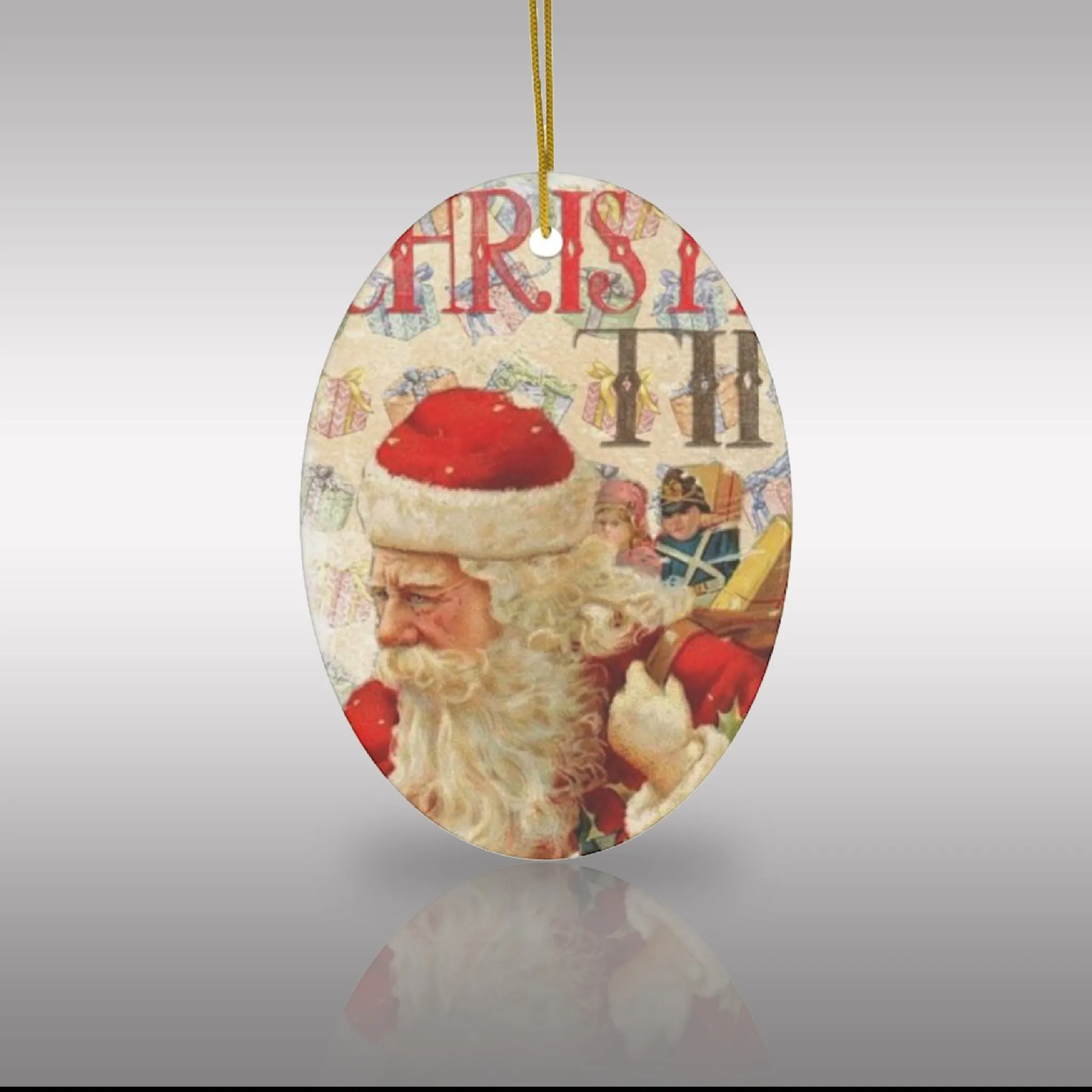 Vintage Jolly Santa Claus with Toys Ceramic Ornament