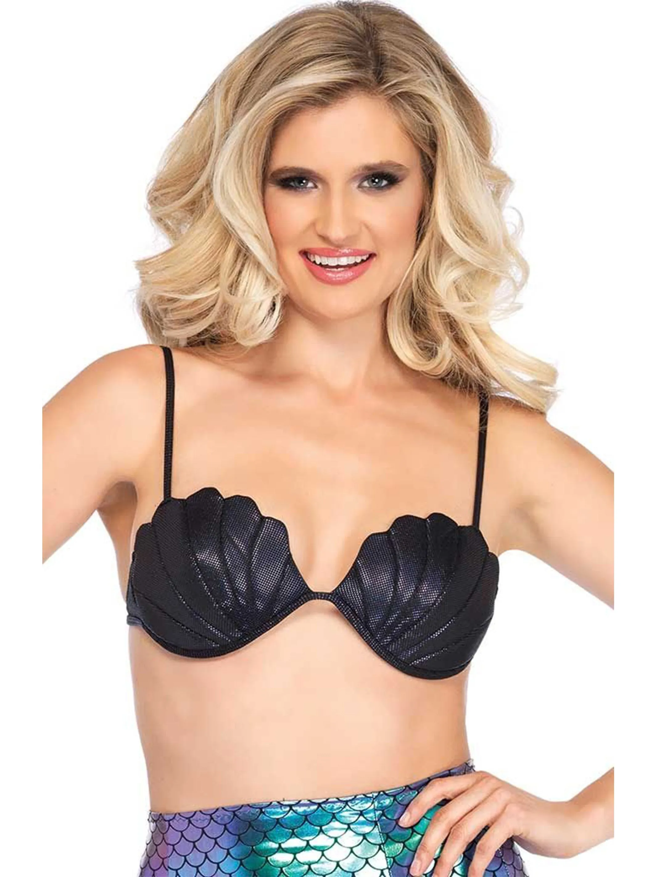Womens Mermaid Shell Bra Costume Top Black